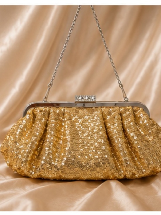Handbags - Helen Heart Gold Sequin Evening Clutch Bag NWT Glam Rhinestone Clasp